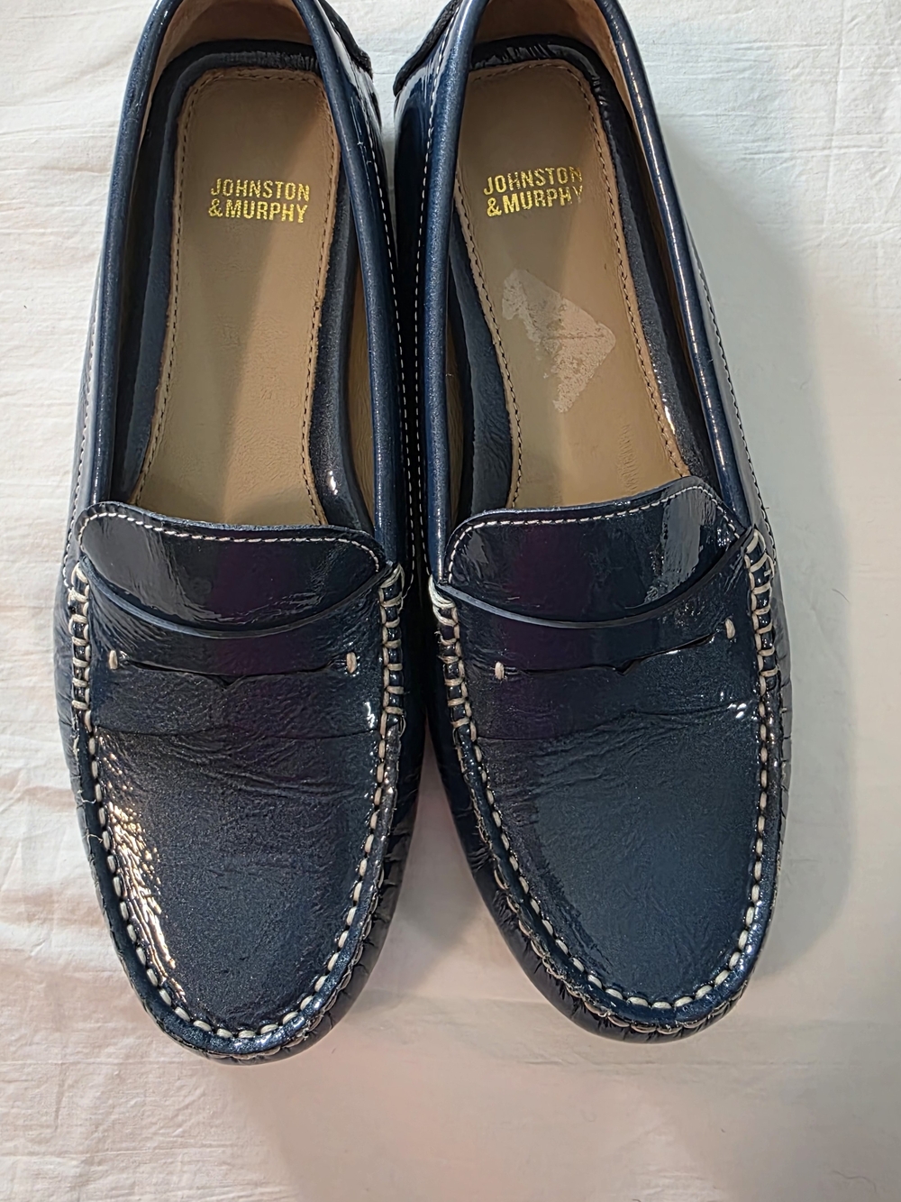 Johnston & Murphy Women's Metallic Navy Patent Leather Loafers - Picture 2 of 9